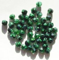 50 6mm Faceted Satin Green Tortoise Firepolish Beads